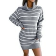 thumbnail image 3 of hirigin Women Knit Dress, Long Sleeve Turtleneck Striped Mini Sweater Dress for Casual Daily, 3 of 7
