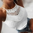thumbnail image 5 of White Womens Tops 2025 New Summer Hollow Lace Sleeveless Solid Color Vest Shirts for Women, 5 of 5