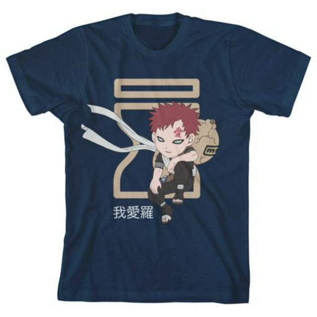 Naruto Chibi Gaara Sitting On The Sand Village Symbol Kids Blue T-Shirt