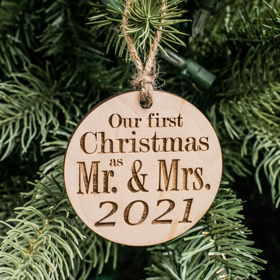 Ornament - 2021 Our First Christmas as Mr and Mrs - Raw Wood 3x3in