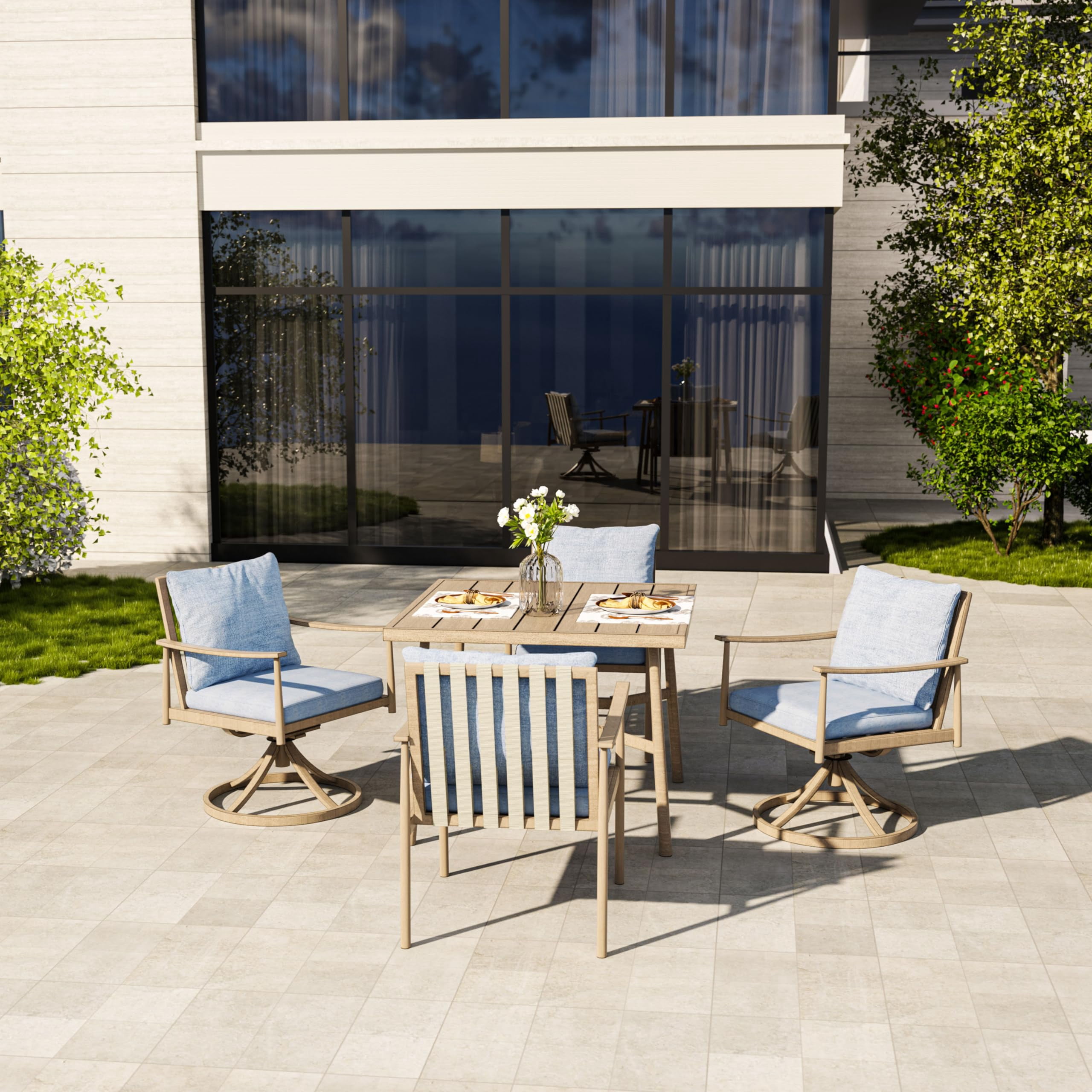 Aluminum Outdoor Dining Chairs Set of 2, Patio Dining Chairs with Cushion, Backrest and Armrest
