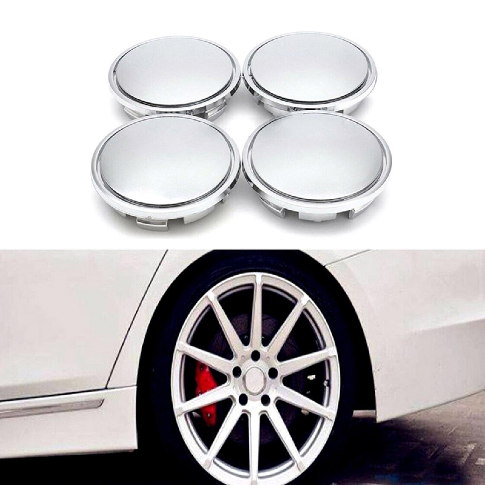 Durable 4PCS No Logo Tire for 68mm-65mm Wheel Center Cap Silvery White Vehicle 