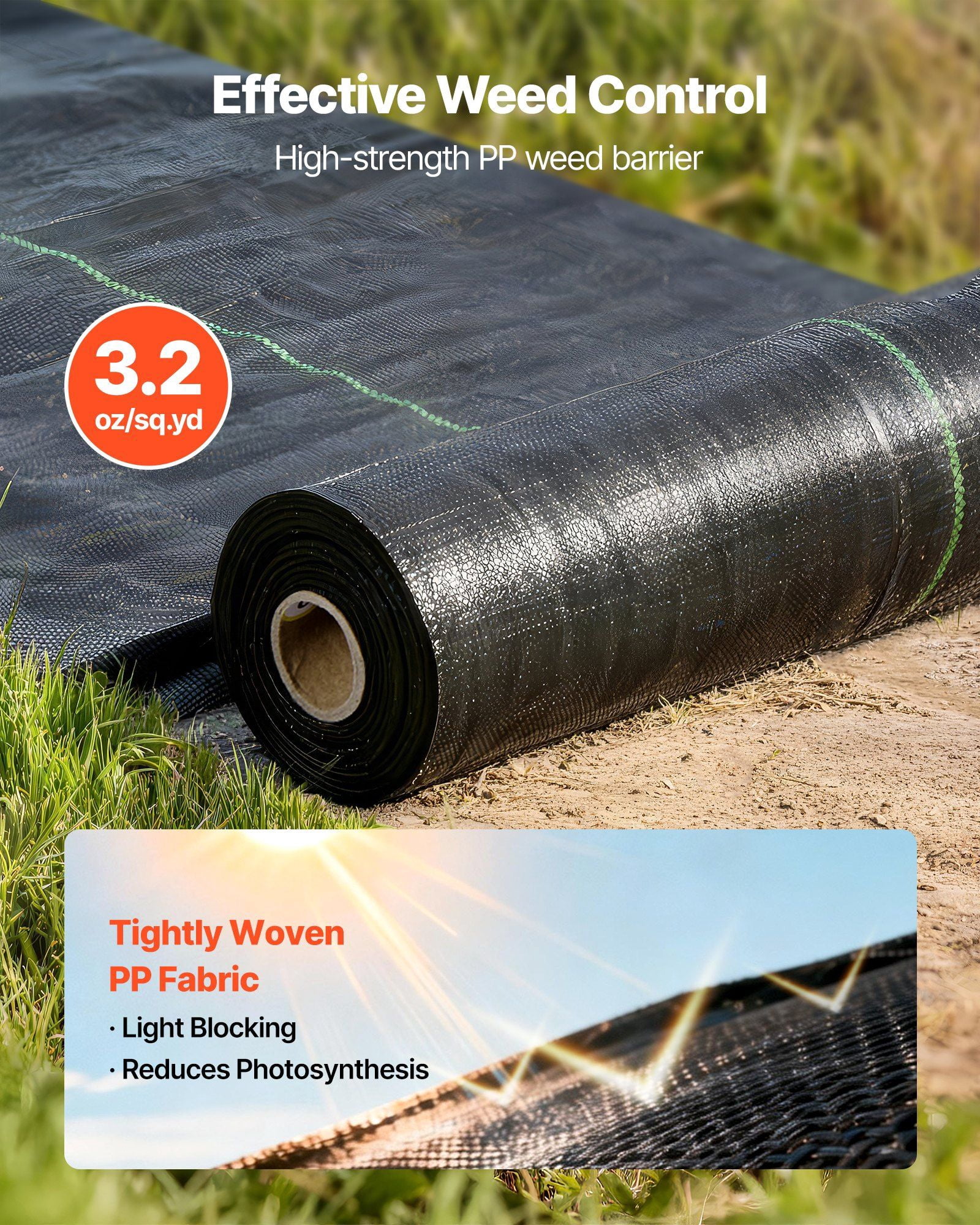 Weed Barrier Fabric Heavy Duty 1.4x50FT 3.2oz, Woven Landscape Fabric Weed Blocker, Ground Cover Geotextile Webbing for Garden Lawn Yard Patio Weed Control, Durable Gardening Mat Black