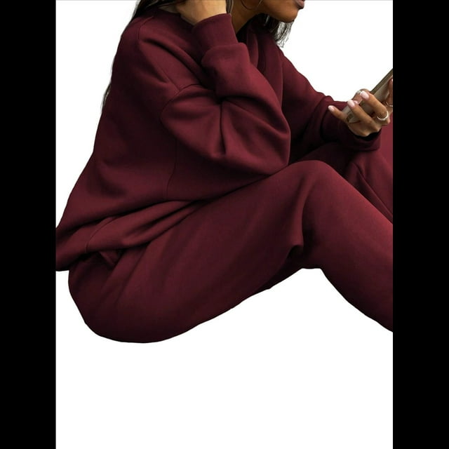 Conjunto Deportivo de 2 Piezas para Mujer: Sudadera de con Media Cremallera y Pantalón de Chándal Vino Tinto XL