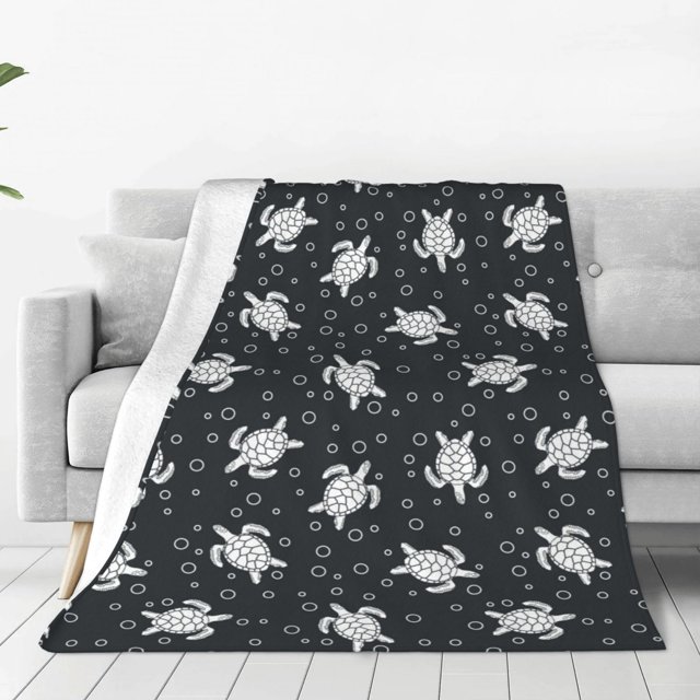 Fotbe Turtle Manta de Franela Acolchonada con Estampado, Súper Suave y Esponjosa, Extra Grande para Sofá, Cama, Uso Todo el Año-60"x50"