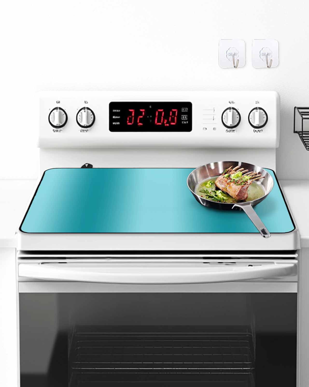 Stove Top Covers for Electric Stove, Teal Ombre Glass Stovetop Cover Protector, Modern Abstract Art Farmhouse Gradient Induction Cooktop Protector Oven Mat for Kitchen Countertop 28.5"x20.5"