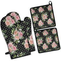 Pioneer Flower Kitchen Oven Mitt and Pot Holder Sets 4 Pcs for Baking, Cooking and Grilling, Heat Resistant Up To 392 °F