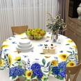 thumbnail image 2 of Blue and White Floral Tablecloth Round 60 Inch Spring Summer Yellow Sunflower Table Cloth Farmhouse Navy Blue Flower Table Cover for Kitchen Dinner Room Holiday Party Indoor Outdoor Home Decor, 2 of 7