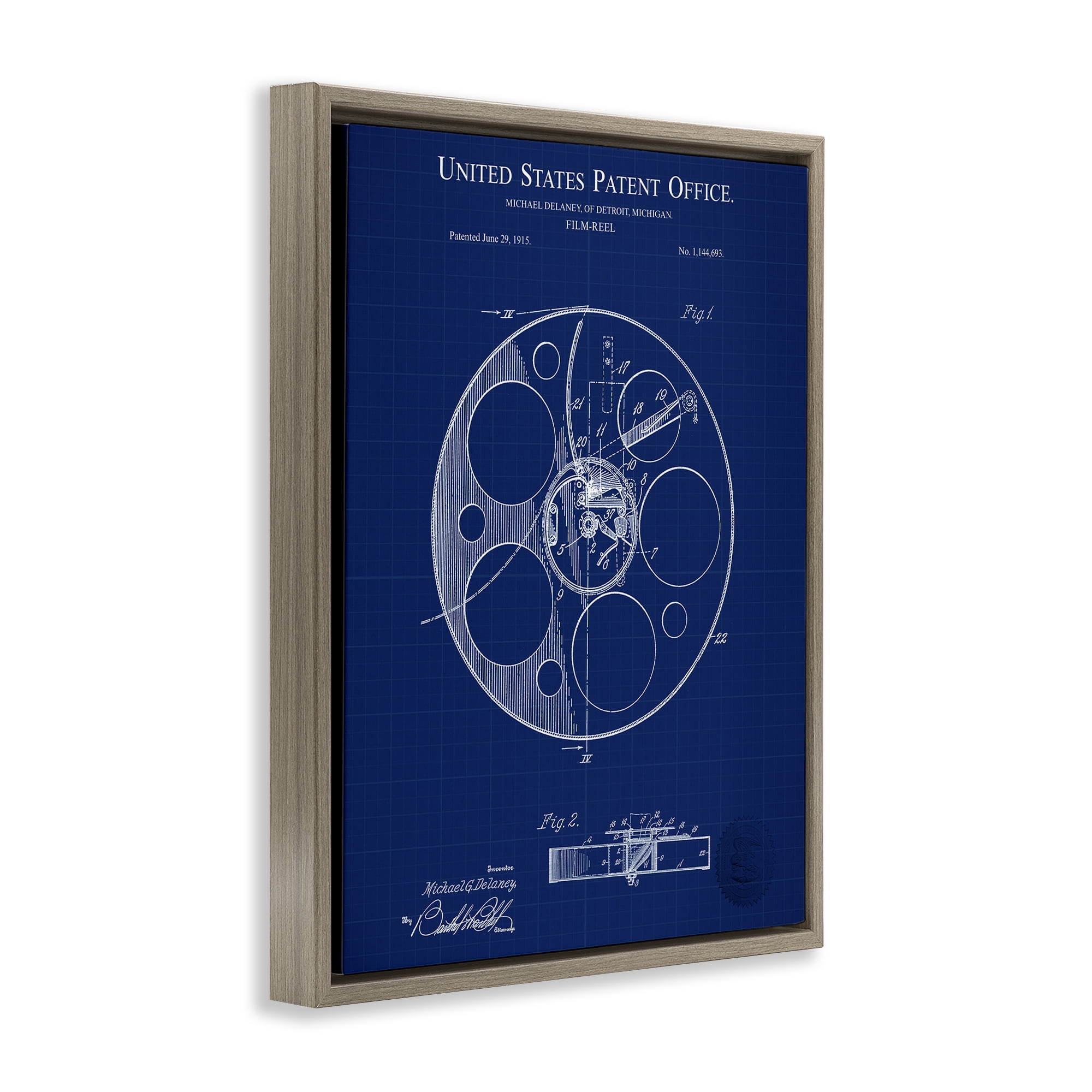 Stupell Industries Film Reel Blueprint Typography Painting Brown Floater Framed Art Print Wall Art, 17 x 21