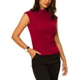 thumbnail image 4 of Blusa de Cuello Mock para Mujeres Inspire Chic, Básica, de Manga Corta, Tejida, Color Rojo Vino, 4 of 6