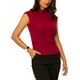 thumbnail image 4 of Blusa de Cuello Mock para Mujeres Inspire Chic, Básica, de Manga Corta, Tejida, Color Rojo Vino, 4 of 6