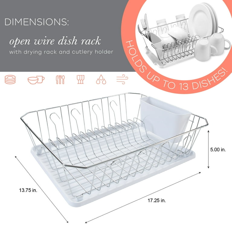 Kitchen Details Chrome 3 Piece Set Dish Rack in White 