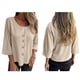 thumbnail image 2 of Blusas de para Mujer, Cuello en V, Mangas 3/4, Abotonadas, Sueltas, Informales, Lisas, Tipo Túnica. Albaricoque 4XL, 2 of 6