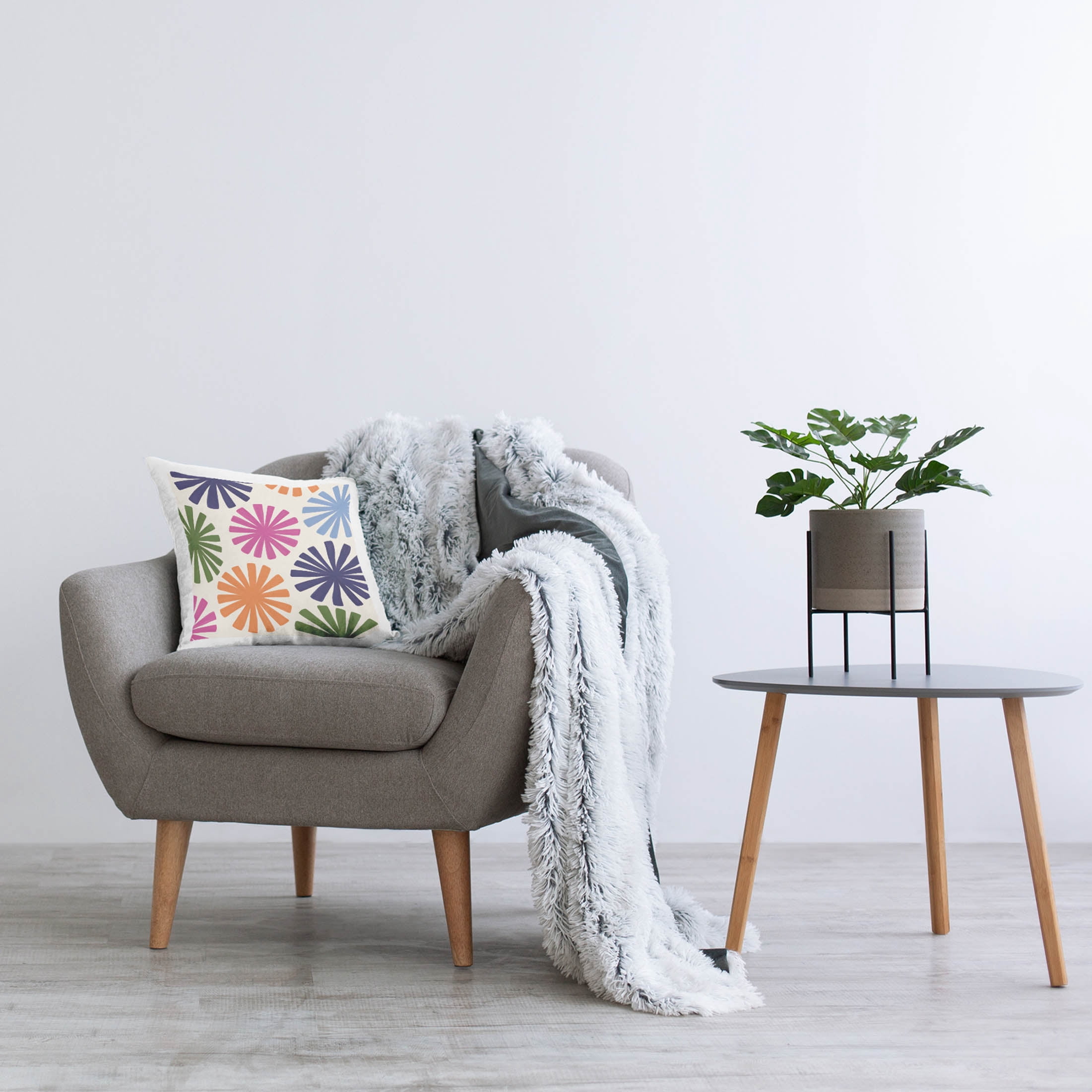 Stupell Industries Fun Retro Flower Pattern Printed Throw Pillow Design by Deborah Curiel