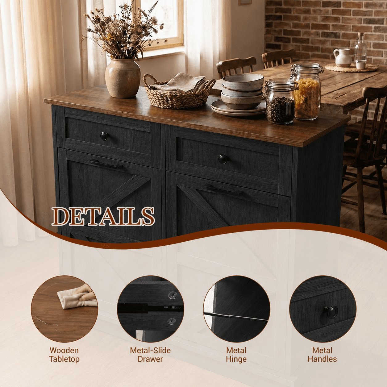 Leumius Tilt Out Trash Can Cabinet for Kitchen, Double 10-Gallon Hidden Trash Cabinet with Drawer, Farmhouse Wooden Garbage Cabinet, Dog Proof Storage