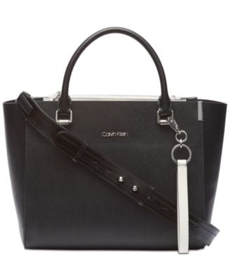 calvin klein raelynn saffiano leather satchel