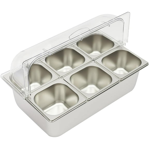 Countertop Ice Food Serving Display, Cold Food Buffet Server with Clear Roll Top Cover and Stainless Steel Tray, Condiment Dispenser for Restaurant Hotel Kitchen Party