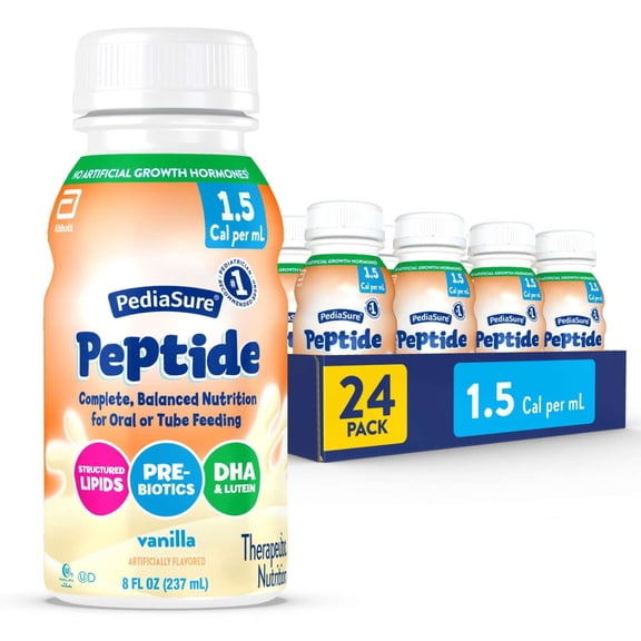 PediaSure Peptide 1.5 Cal, Peptide-Based Formula, Vanilla, 8-fl-oz Bottle, Pack of 24