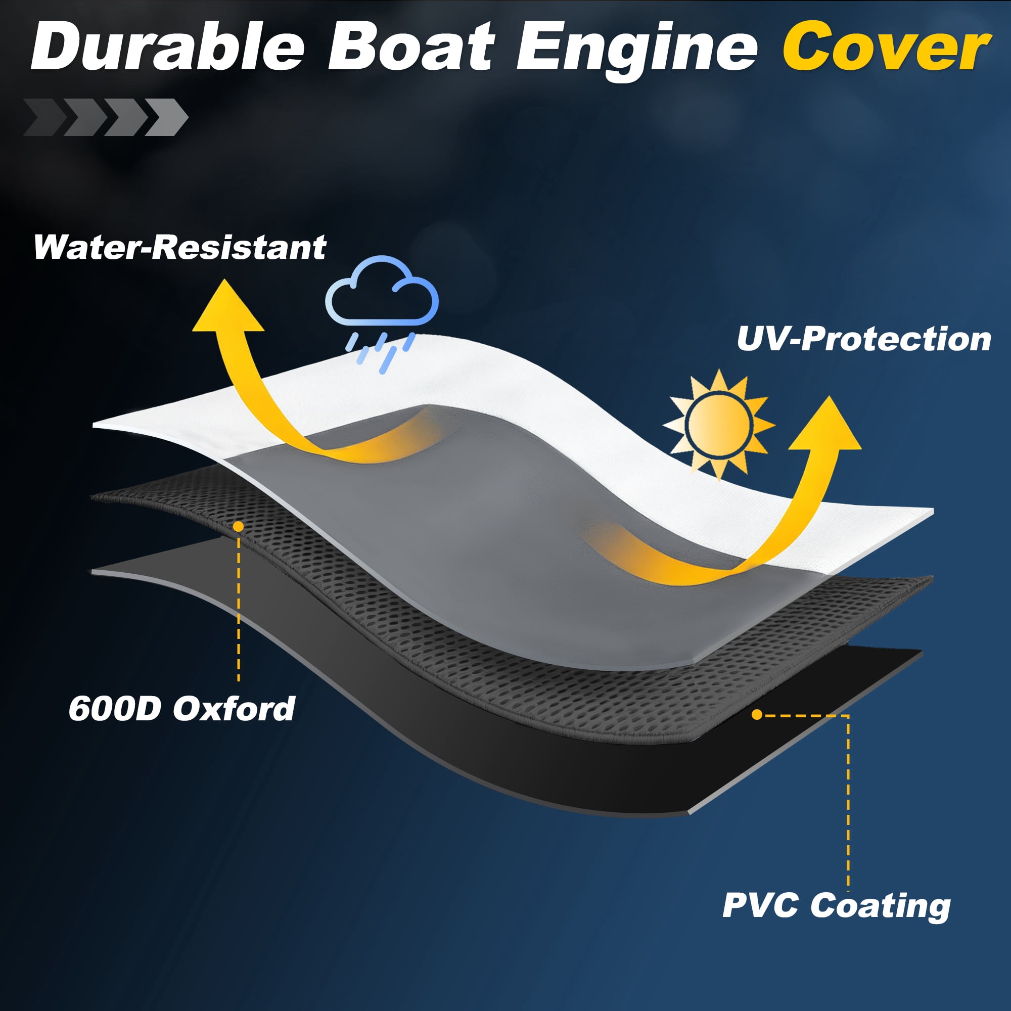 Unique Bargains 600D Oxford Heavy Duty Waterproof Boat Semi Cover 15-30 HP