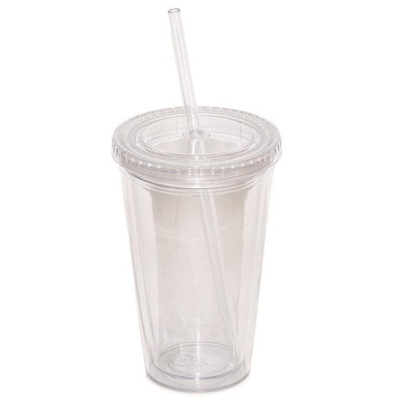 Gobelet à Double Paroi de 500 ml 17 oz avec Paille - Transparent