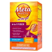 Metamucil On-The-Go, Daily Psyllium Husk Powder Supplement, Sugar-Free Powder, 4-in-1 Fiber for Digestive Health, Orange Flavored Drink, 30 Packets (pack of 2)