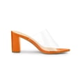 thumbnail image 3 of BLISSFUL STEP Women's Clear Point Toe High Block Heel Mules Slides Sandals Orange 7, 3 of 7