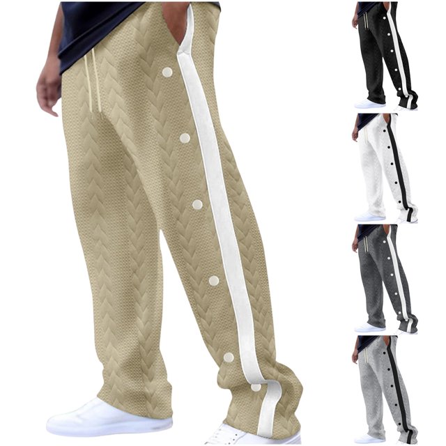 AnuYalue Mens Knitted Jogger Sweatpants Side Button Down Wide Leg Pants Fashion Patchwork Loose Fit Comfy Drawstring Athletic Pants Black 3XL
