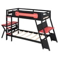 thumbnail image 4 of Aukfa Twin over Twin Bunk Bed with Built-In Desks, USB Charging Ports & Pegboard Organizer, Wood E-Sports Gaming Bed Frame for Kids/Teens, Red, 4 of 8