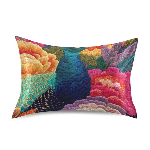 Knit Flowers Peacock Satin Pillowcase Envelope Design Pillow Covers 1 Pack Standard Size 20" x 26"