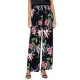 thumbnail image 2 of Cropped Pants for Women Spring Summer Lightweight Floral Print Elastic High Waist Wide Straight Leg Stretchy Boho Pants, 2 of 8