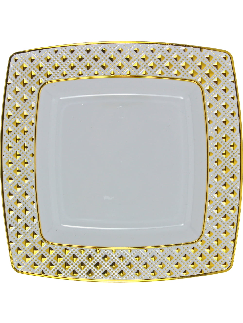 Diamond Collection 10.75" Square White w/ Gold Diamond Border Dinner