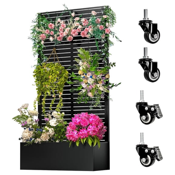 EAYSG Metal Raised Garden Planter Bed with Trellis, Wheels & Drainage Holes – Black Louvered Outdoor Privacy Screen Planter Box for Climbing Plants, Vegetables & Vines(72"x35"x16" )