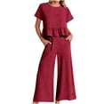 thumbnail image 1 of Tenues pour Femmes Ensembles Deux Pièces pour Femmes Ensemble de Vêtements Femme Col Rond Manches Courtes Hauts Pantalons Ensembles Style Pantalon Long P_468 Survêtements pour Femmes Rouge TTG, 1 of 4