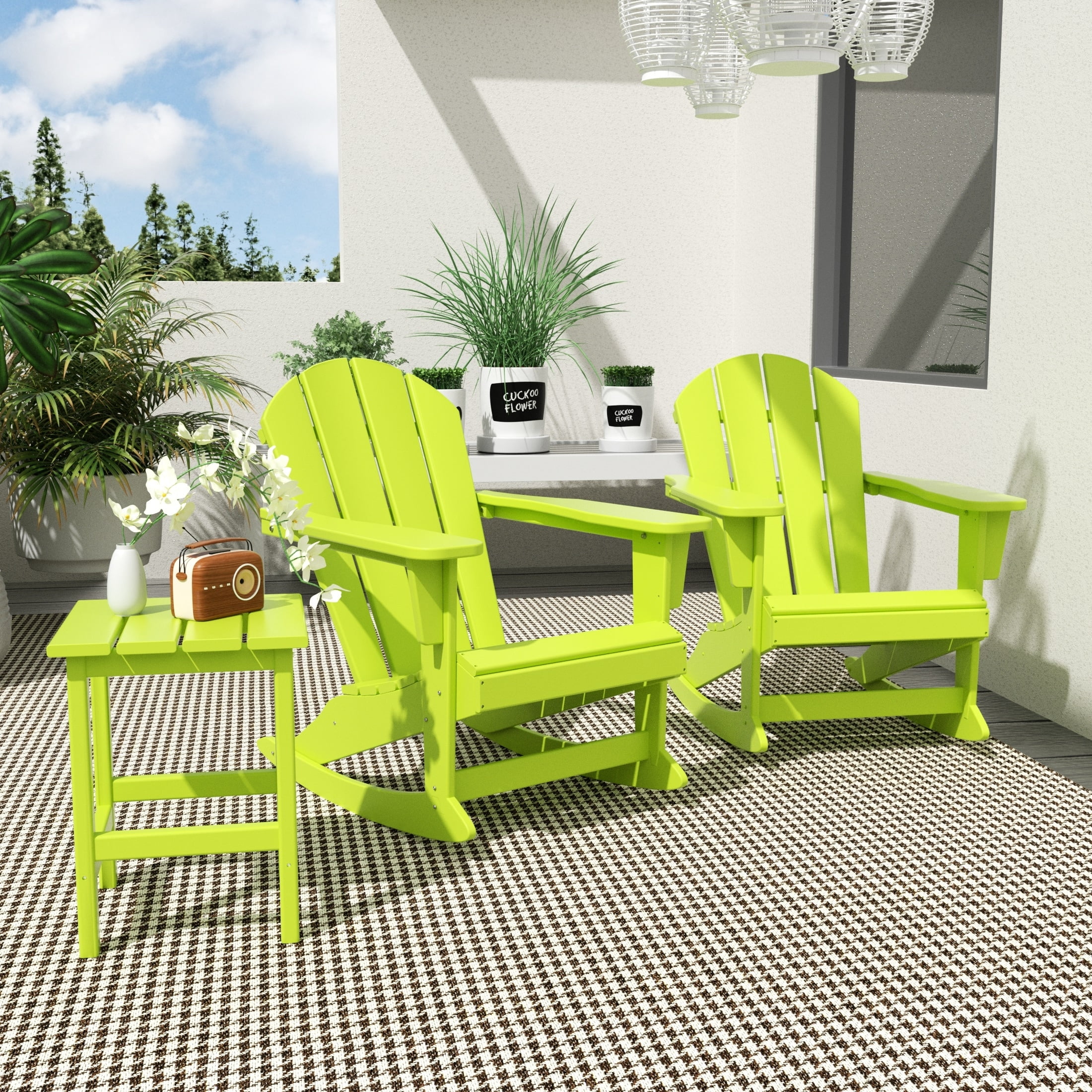Polytrends  Laguna Hdpe All Weather Outdoor Patio Rocking Chairs With Side Table (3-Piece Set) Lime