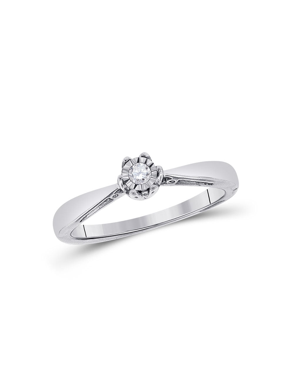 0.10 Carat (1/10 CT) Sterling Silver Solitaire Engagement Ring - Round Diamond, Size 8
