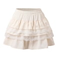 thumbnail image 4 of ZHOGXU Women'S Skirt Summer Elastic Waist Solid Color A Line Lace Trim Fashion Comfortable Mini Tutu Skirt For Everyday Wear,Beige,L, 4 of 9
