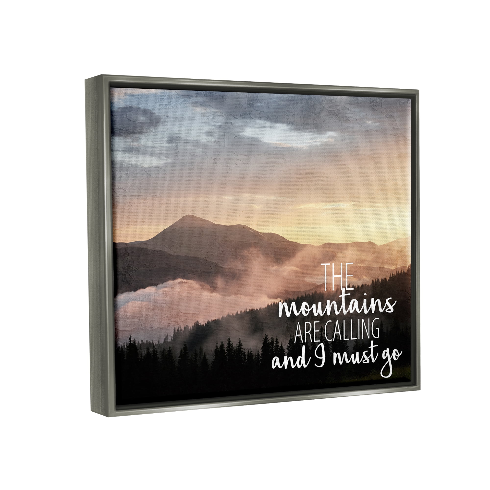 Stupell Industries Mountains Are Calling Landscape Landscape Painting Gray Floater Framed Canvas Art Print Wall Art, 21 x 17