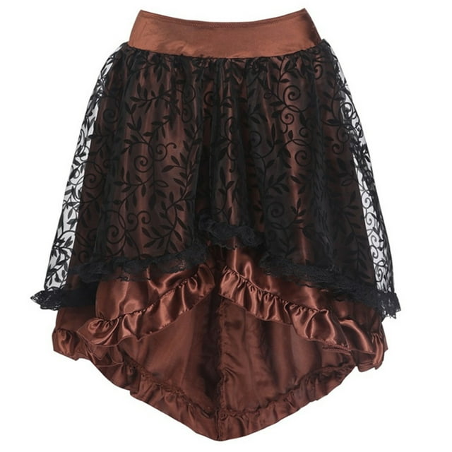 Jupe Mini Gothique Rétro Steampunk pour Femmes Taille Haute Vintage en Maille à Volants Jupe Asymétrique Danse Fête Jupes Courtes