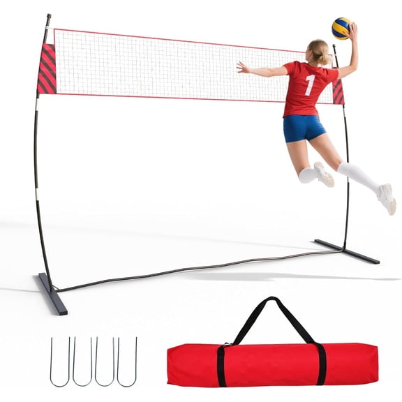 BouPower Volleyball Net, 12Ft Volleyball Training Net for Backyard Height Adjustable, Portable Freestanding Practice Net for Hitting & Serving Drills, Pop Up Net with Carry Bag for Backyard & Beach