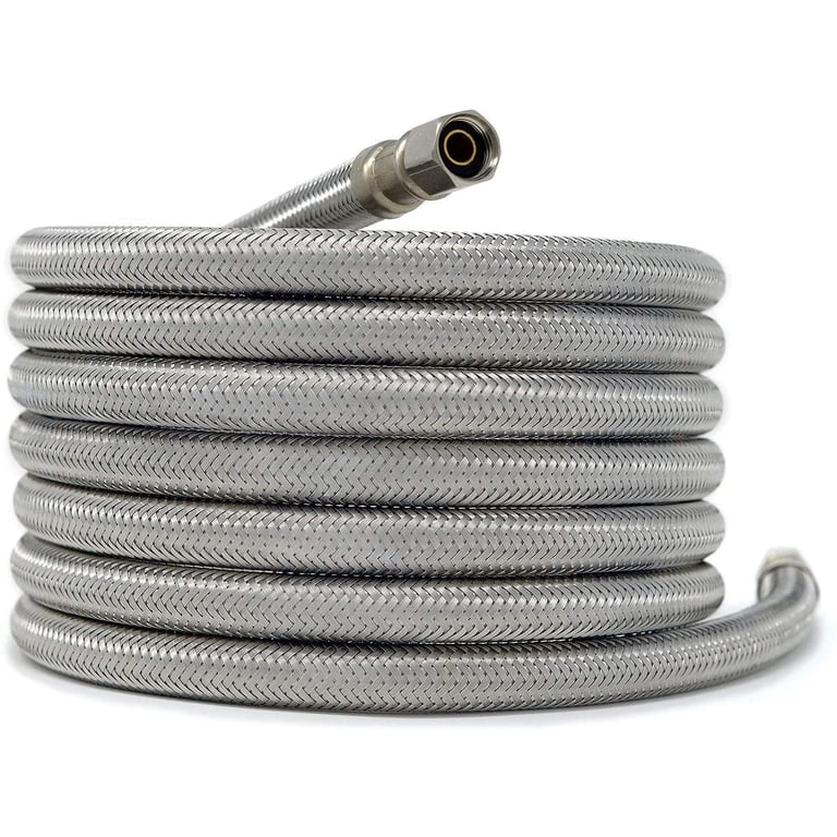 HQRP 6ft Stainless Steel Refrigerator/Ice Maker Water Supply Line – 1/4" Compression Fittings