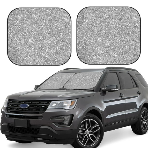 Fotbe GlitterSilver Juego de 2 Piezas de Parasoles para Parabrisas | Bloqueador Solar para Auto | Accesorios Plegables para Protección Solar Interior-Medium