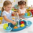 thumbnail image 7 of Animal Theme Play Sink Kitchen Playset With Running Water Rotating Faucet Play Food & Utensils(Blue-40Cm), 7 of 7