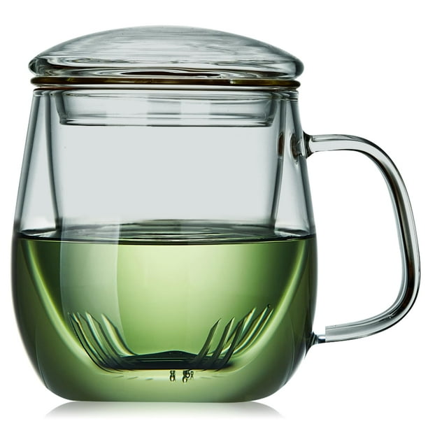 Taza de té DOPUDO de vidrio con infusor y tapa, 520 ml, borosilicato transparente