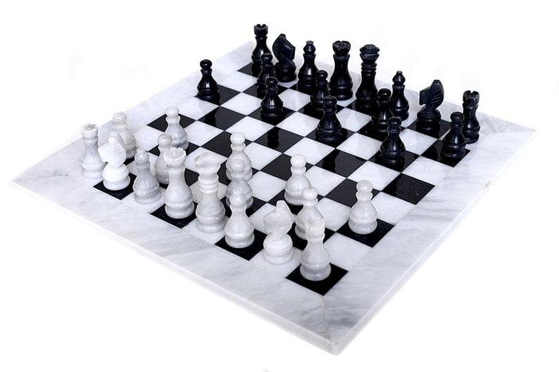 Handmade Black and Coral Marble Two Players Full Chess Game Original Marble Set! 