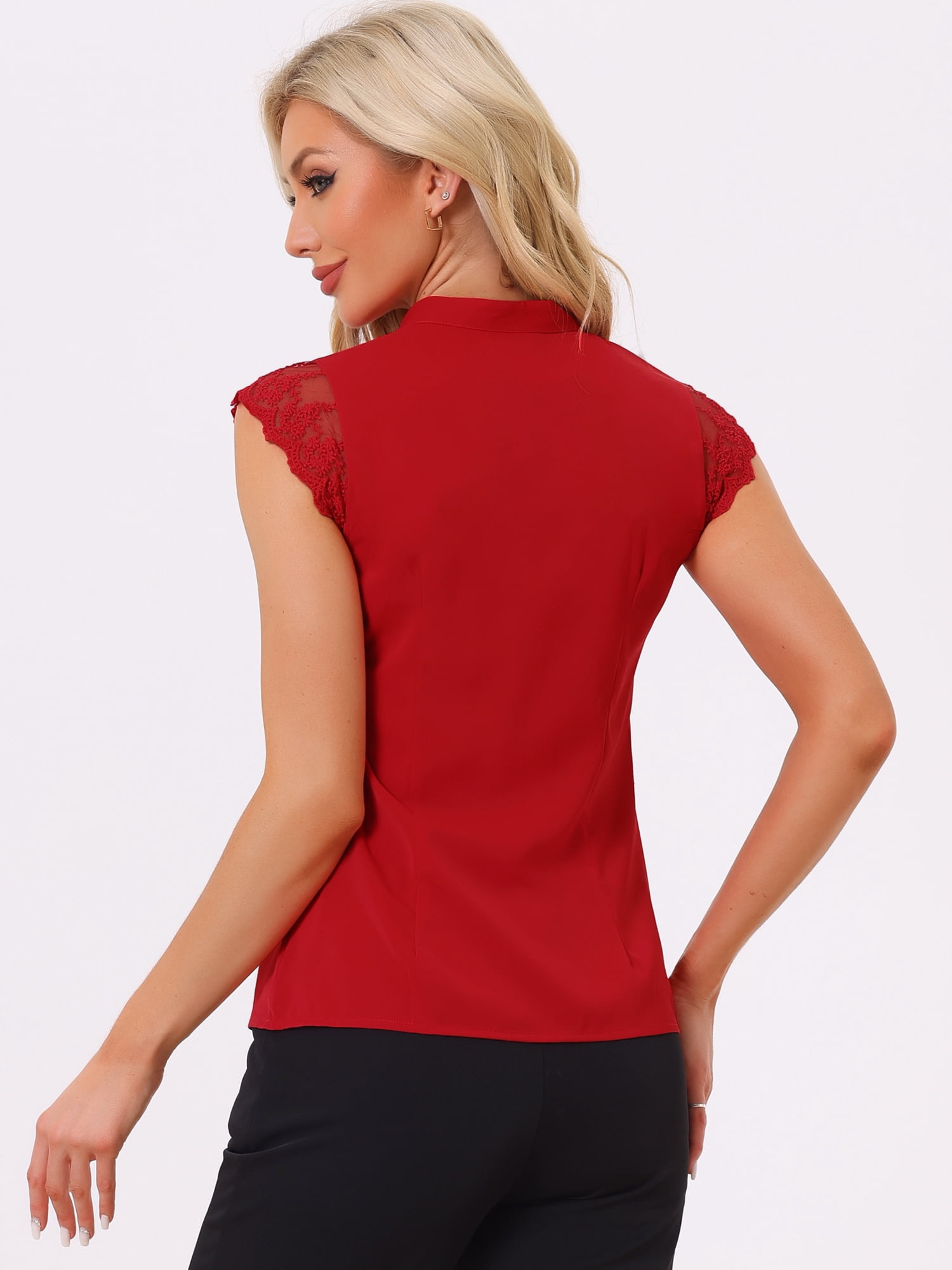 DARING DIVA Women's V Neck Sleeveless Basic Blouse Top L Bright Red