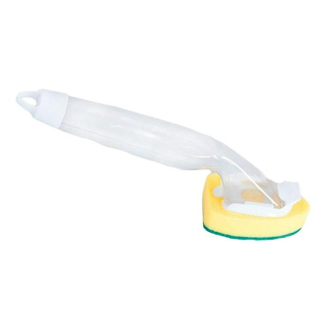 Soap Dish Brush Sponge Scrub for Sink Pot Kitchen Cleaning, Long Handle, Reusable