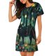 thumbnail image 2 of Easygdp Mystical Black Cat Fireflies Camisón de manga corta para mujer, informal, estampado, 2 of 6