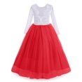 thumbnail image 3 of IBTOM CASTLE Flower Girls 3/4 Sleeve Deep V-Back Tulle Vintage Lace Wedding Party Long Dress Princess Communion Pageant Maxi Gown 9-10 Years Red, 3 of 5