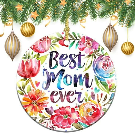 Best Mom Ever Mum Wildflowers Christmas Tree Ornaments Spring Yellow Floral Christmas Tree Hangings Christmas Tree New Year Party Decorations Supplies