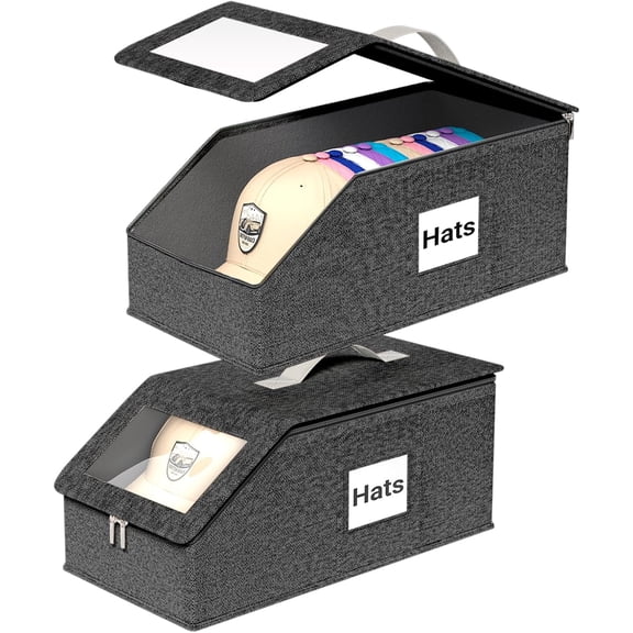 2 PCS Stackable Hat Storage for Baseball Caps, Holds up to 26 Caps Hat Organizer for Closet, Sturdy Snapback Boxes for Men with Cardboard,Dark Grey